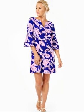 Lilly Pulitzer Tosha cotton dress galaxy blue what the shell sz lg